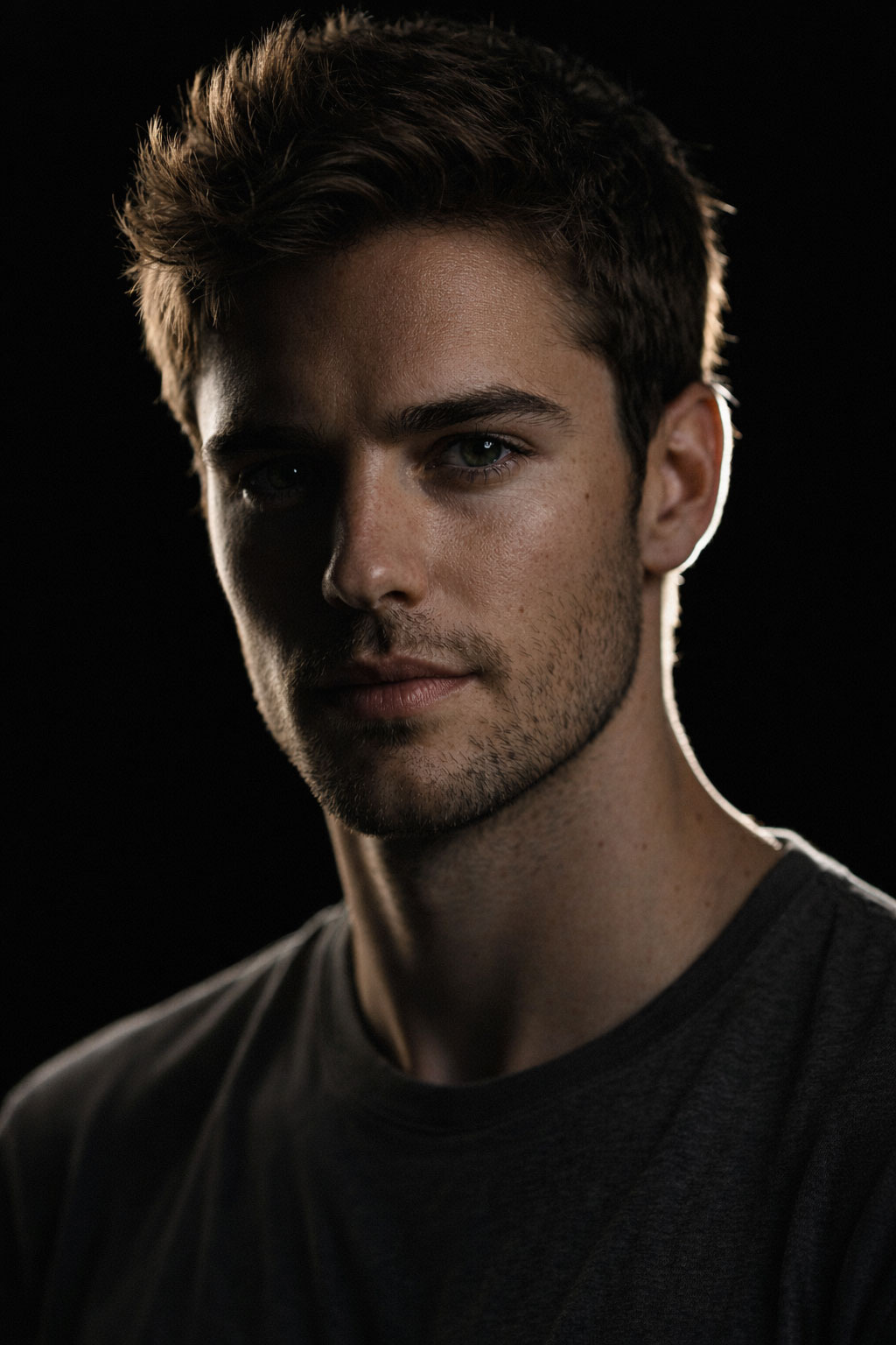 Black background dramatic portrait AI prompt