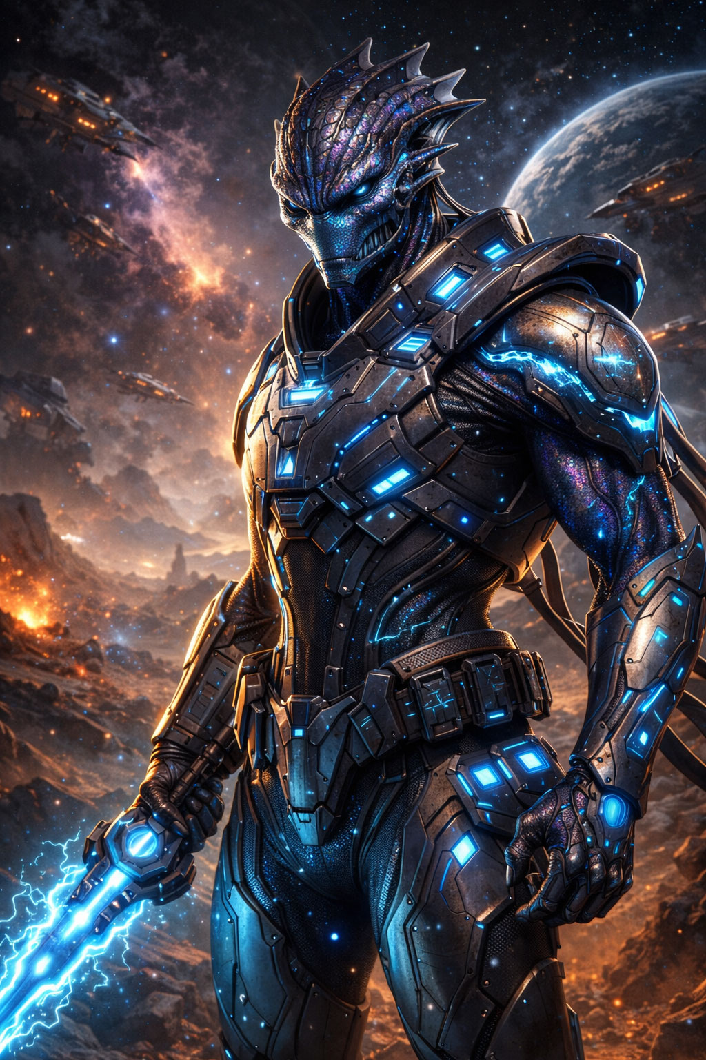 Alien Warrior Character AI Prompt (Sci-Fi Battle Concept Art)