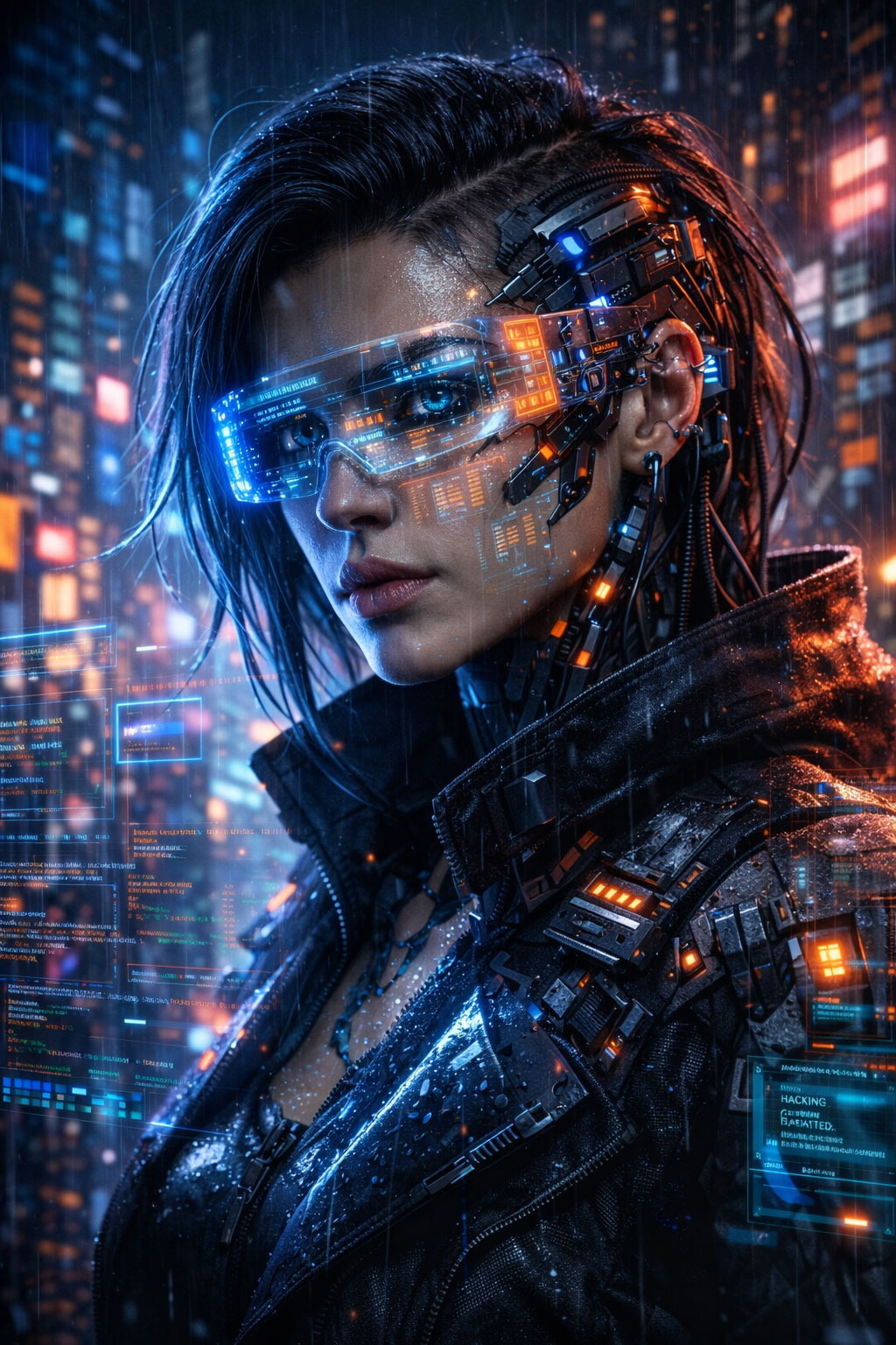 Cyberpunk Female Hacker AI Prompt (Neon Tech Portrait)